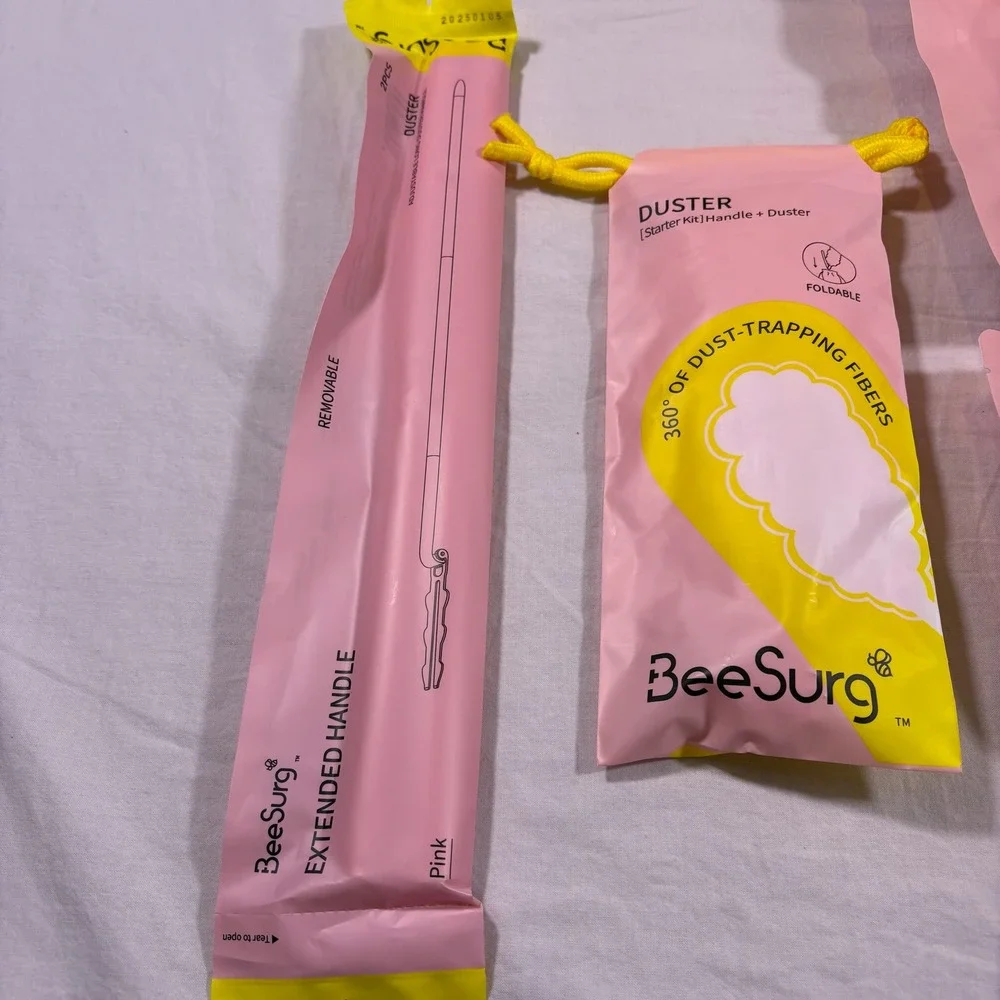 BeeSurg‎ Pink Duster Refills Starter Kit Extended Handle 6 Pcs Dust Replacements